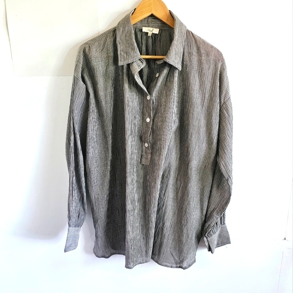 Easel Collared Button Closure Oversized Striped P… - image 8